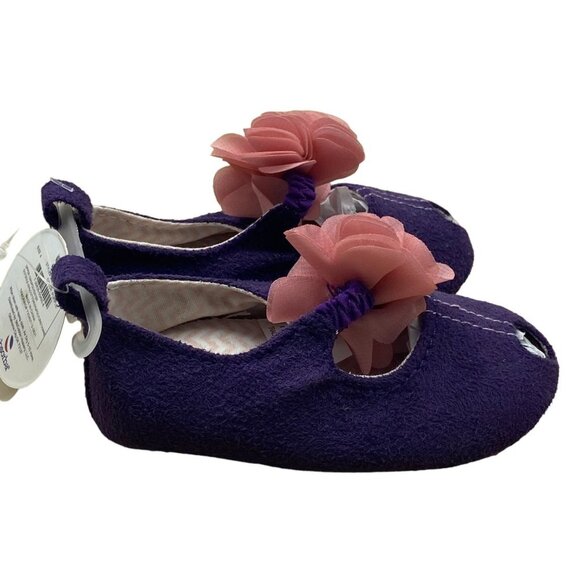 New Absorba Toddler Girl Purple 3D Flower Grips Mary Jane Walking Shoes Sz 4 - Picture 1 of 7